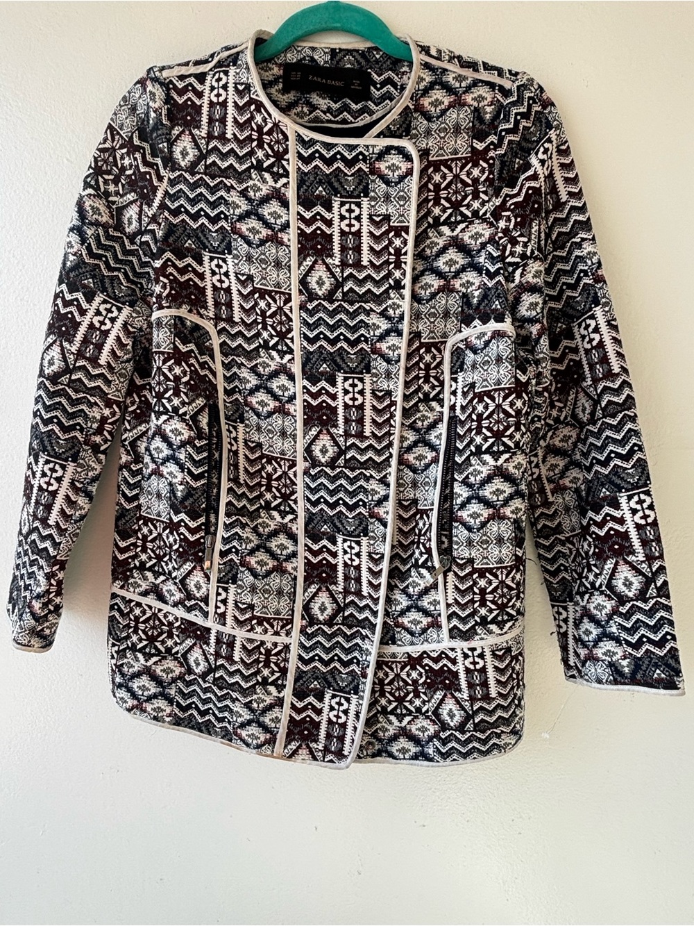 Patterned Quilted Jacket with Contrast Piping